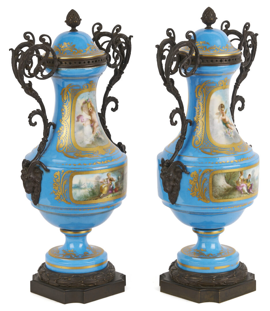 Lot 662: Pair of French Sevres Style Porcelain Urns