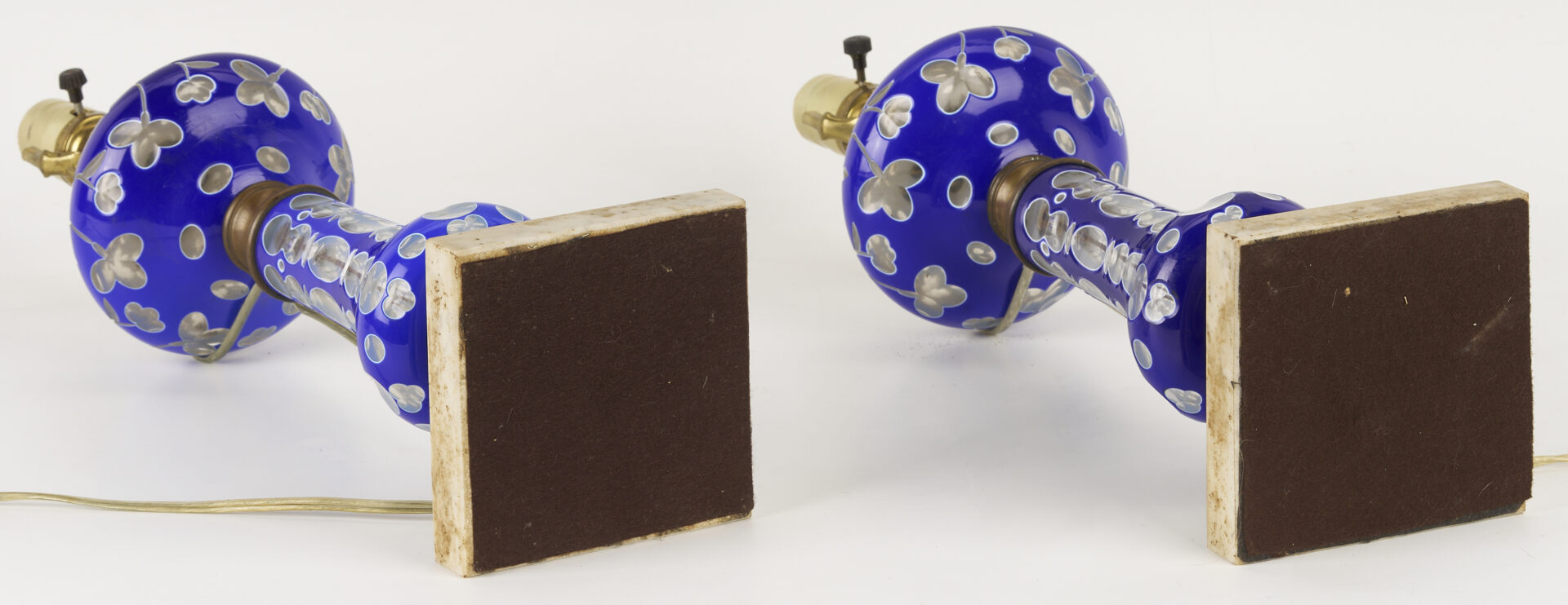 Lot 663: Pair of Victorian Cobalt Double Overlay Glass Lamps