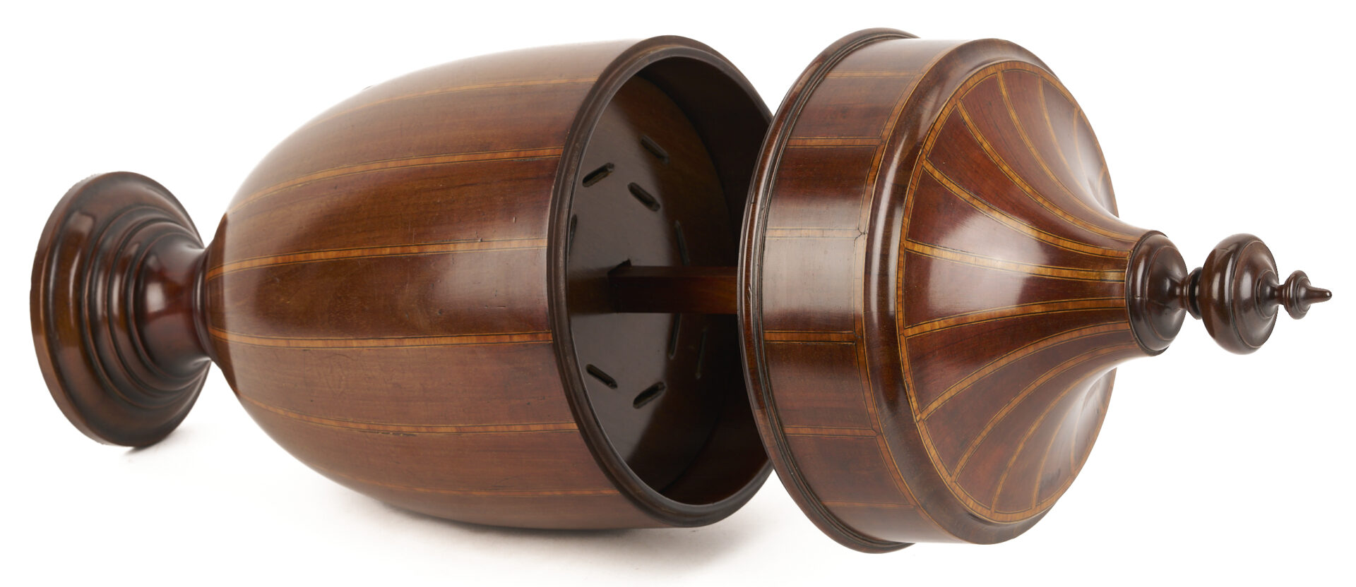 Lot 664: Pair George III Style Inlaid Mahogany Knife Box Urns