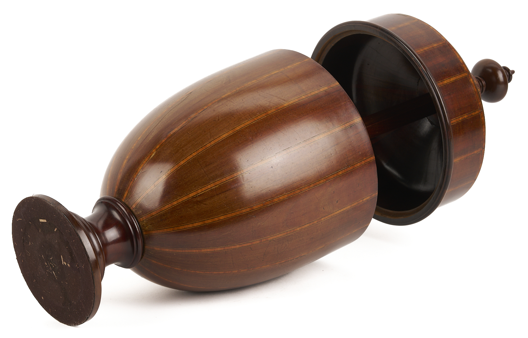 Lot 664: Pair George III Style Inlaid Mahogany Knife Box Urns