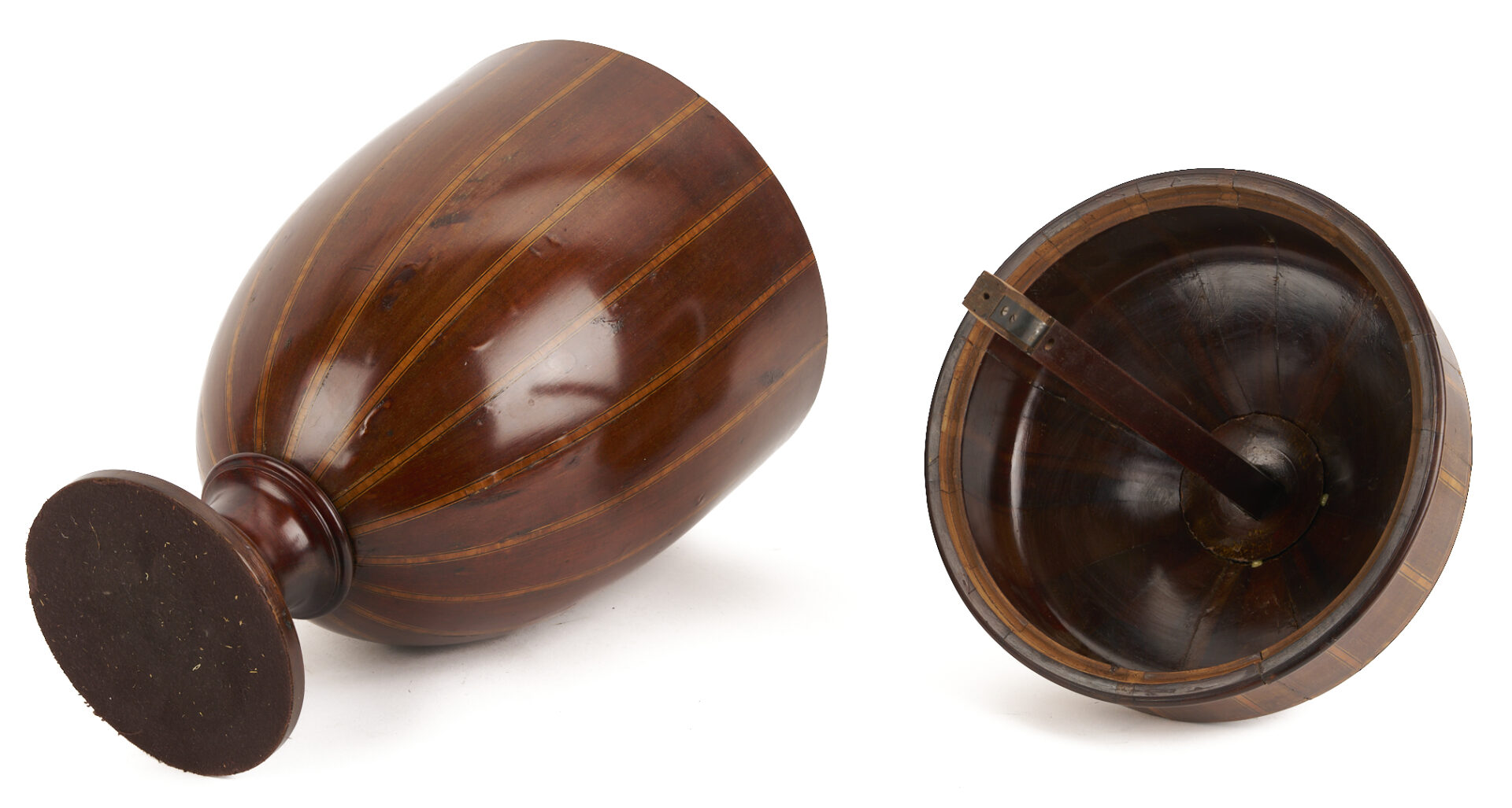 Lot 664: Pair George III Style Inlaid Mahogany Knife Box Urns