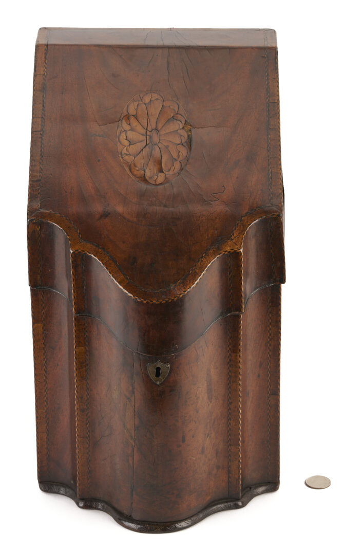 Lot 665: Mahogany Tea Caddy & Sewing or Jewelry Box and Inlaid Georgian Hepplewhite Period Knife Box