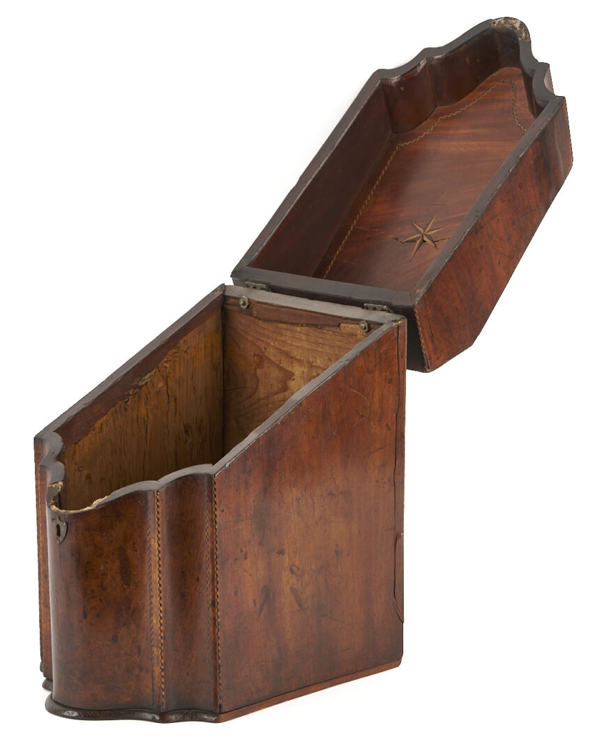 Lot 665: Mahogany Tea Caddy & Sewing or Jewelry Box and Inlaid Georgian Hepplewhite Period Knife Box