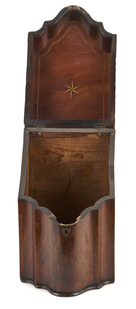 Lot 665: Mahogany Tea Caddy & Sewing or Jewelry Box and Inlaid Georgian Hepplewhite Period Knife Box