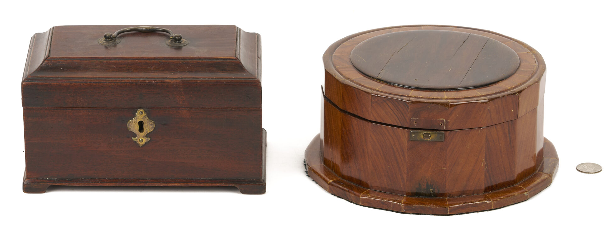 Lot 665: Mahogany Tea Caddy & Sewing or Jewelry Box and Inlaid Georgian Hepplewhite Period Knife Box