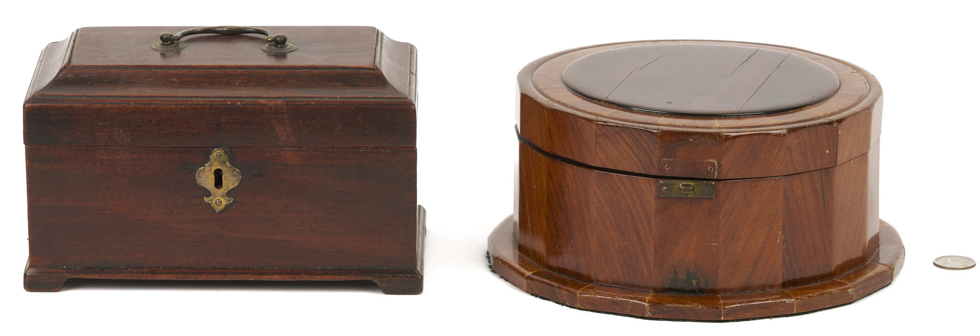 Lot 665: Mahogany Tea Caddy & Sewing or Jewelry Box and Inlaid Georgian Hepplewhite Period Knife Box