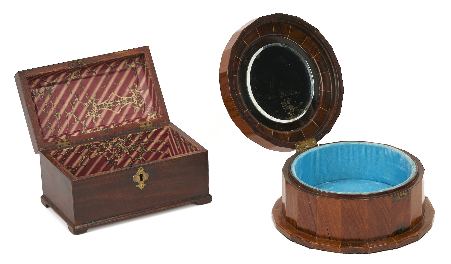 Lot 665: Mahogany Tea Caddy & Sewing or Jewelry Box and Inlaid Georgian Hepplewhite Period Knife Box