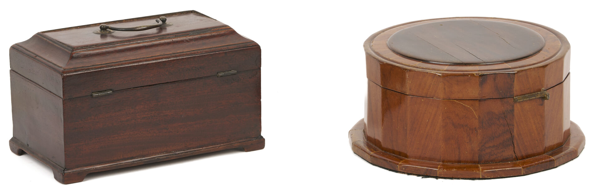 Lot 665: Mahogany Tea Caddy & Sewing or Jewelry Box and Inlaid Georgian Hepplewhite Period Knife Box
