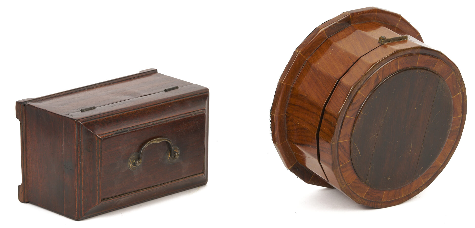 Lot 665: Mahogany Tea Caddy & Sewing or Jewelry Box and Inlaid Georgian Hepplewhite Period Knife Box