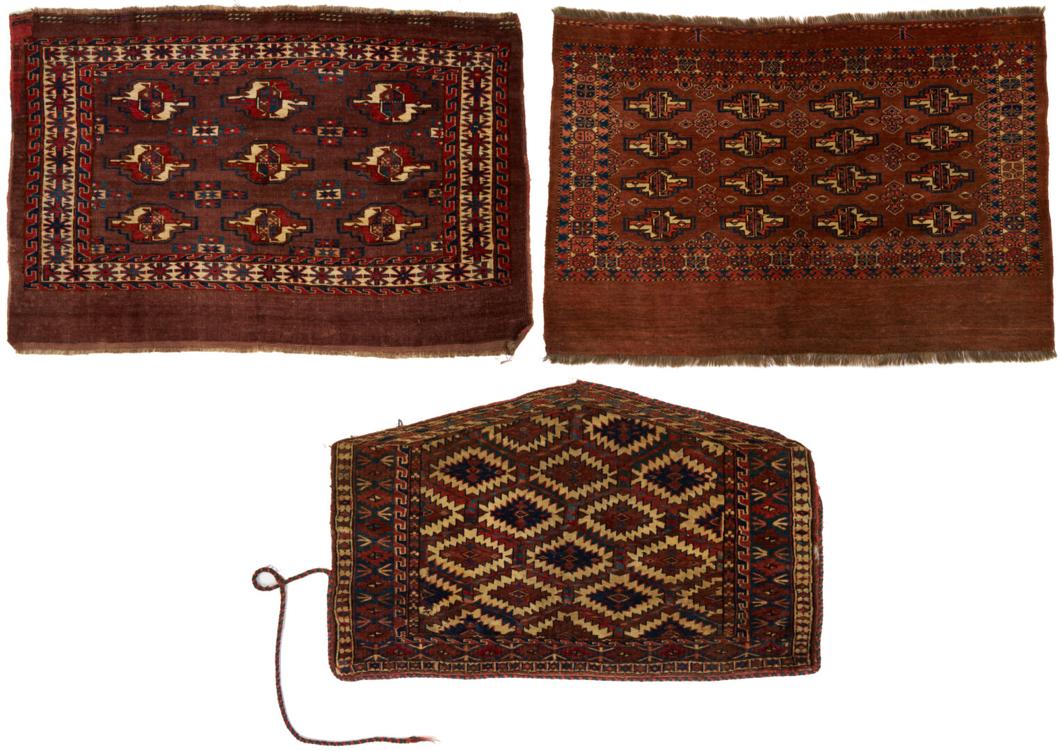 Lot 674: 3 Antique Turkman Weavings, 2 Yomud Chuval & 1 Yomud Asmalyk