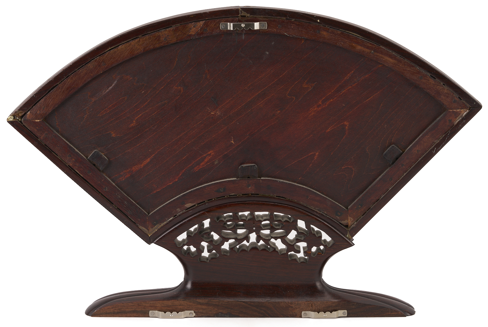 Lot 696: Chinese Qing Period Fan in Hardwood Stand, Courtesans in a Courtyard