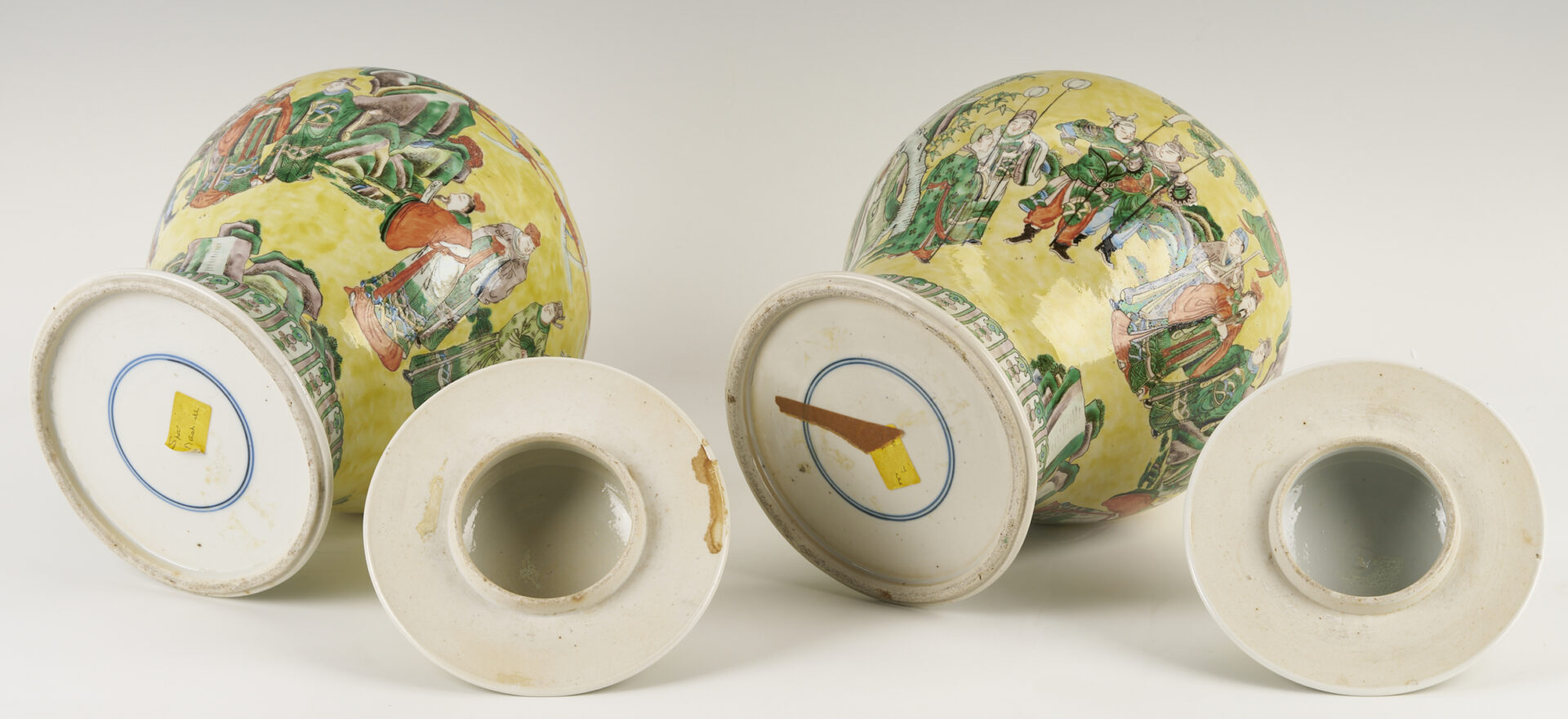 Lot 698: Pair Chinese Famille Rose Yellow Ground Ginger Jars