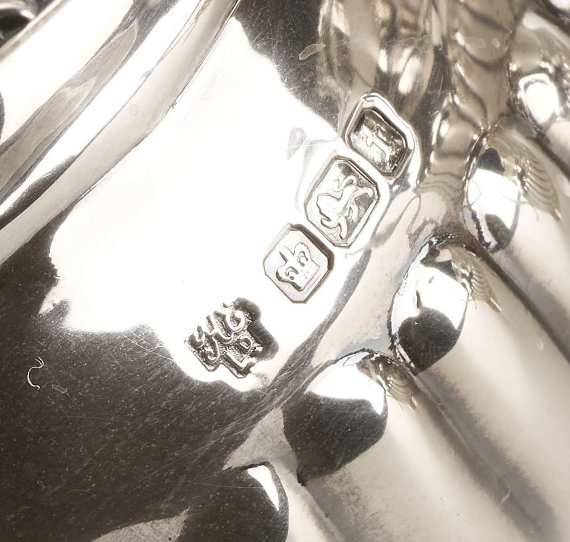 Lot 69: Antique English Sterling Silver 4 pc Tea set with s/p Tray