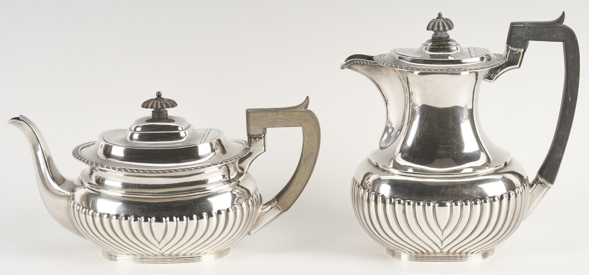 Lot 69: Antique English Sterling Silver 4 pc Tea set with s/p Tray