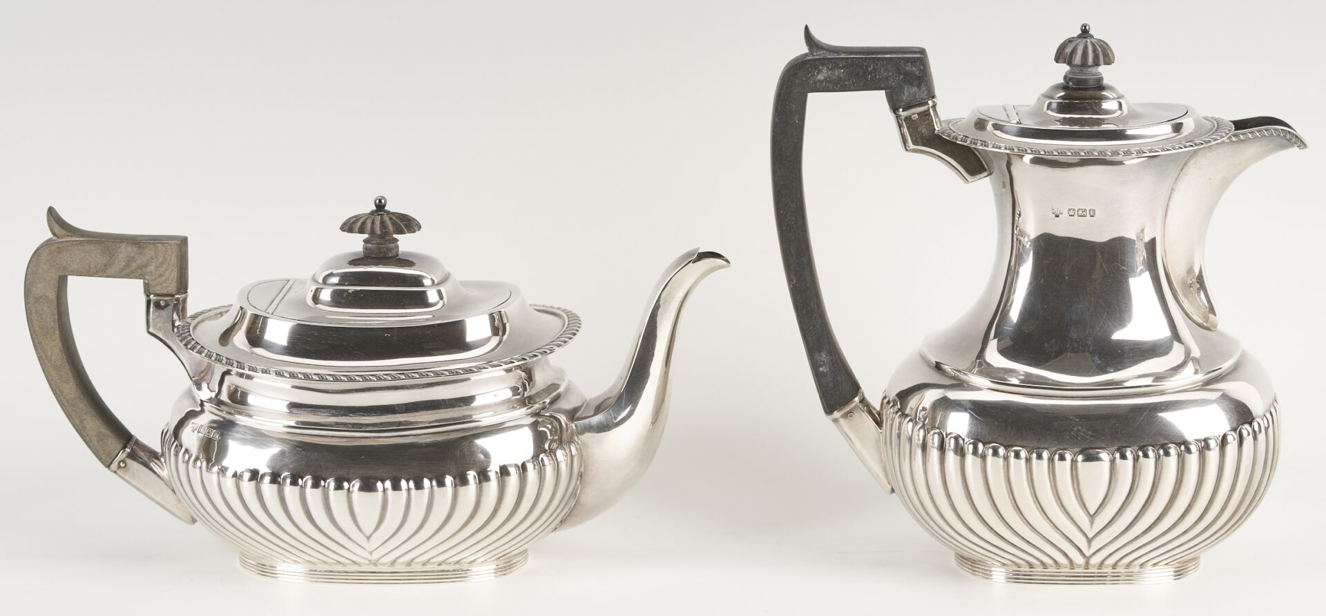 Lot 69: Antique English Sterling Silver 4 pc Tea set with s/p Tray