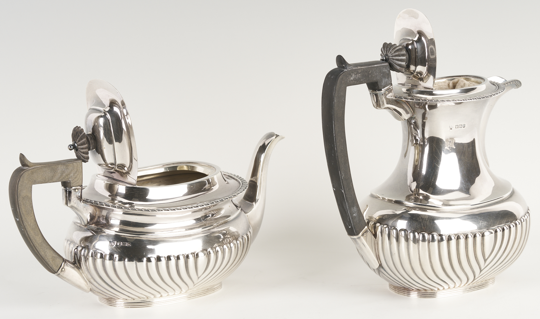 Lot 69: Antique English Sterling Silver 4 pc Tea set with s/p Tray
