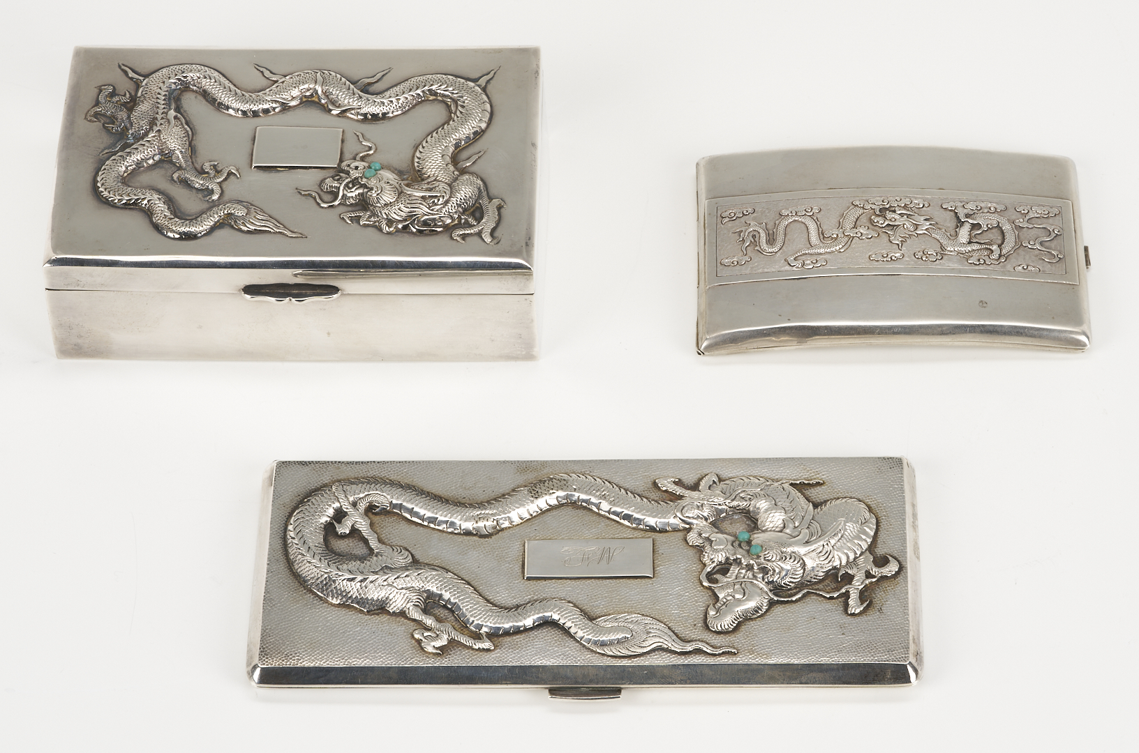 Lot 6: 3 Chinese Export Silver Dragon Boxes