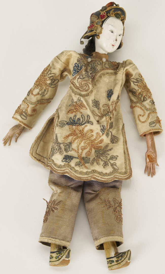 Lot 703: 2 Chinese Opera Dolls plus 2 Porcelain Figural Candlesticks