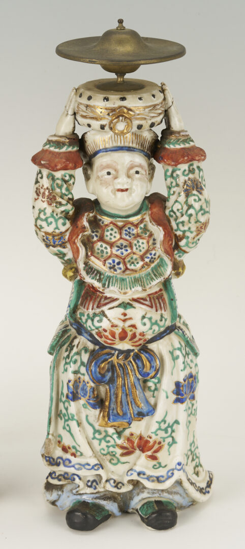 Lot 703: 2 Chinese Opera Dolls plus 2 Porcelain Figural Candlesticks