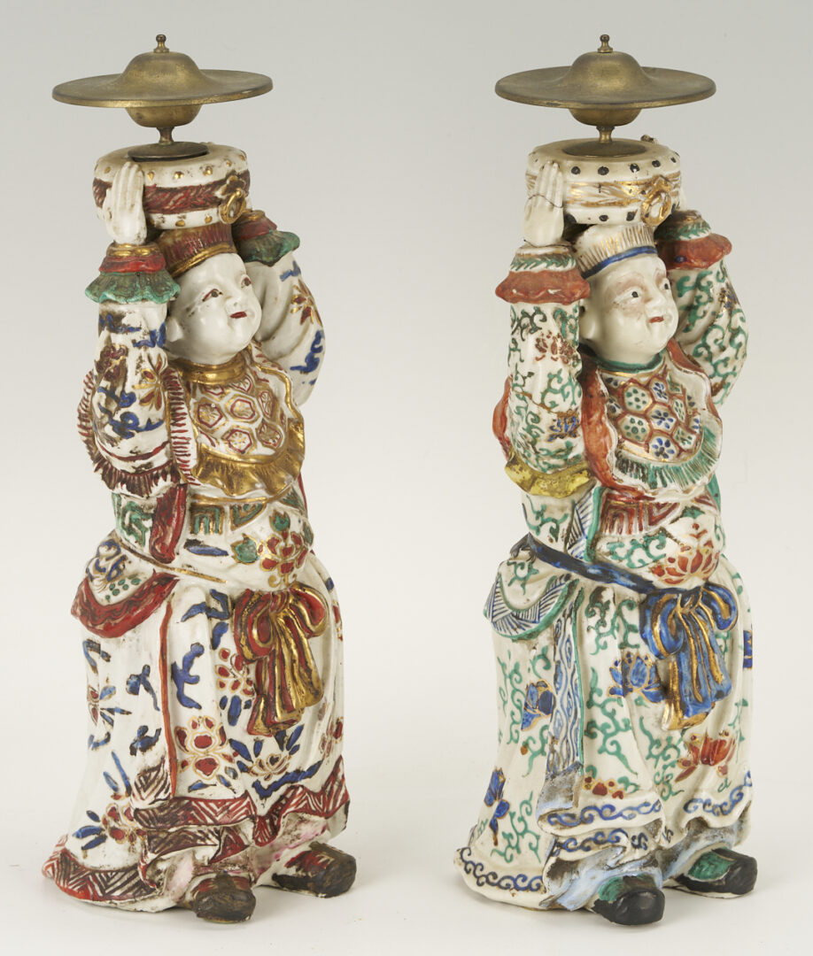 Lot 703: 2 Chinese Opera Dolls plus 2 Porcelain Figural Candlesticks
