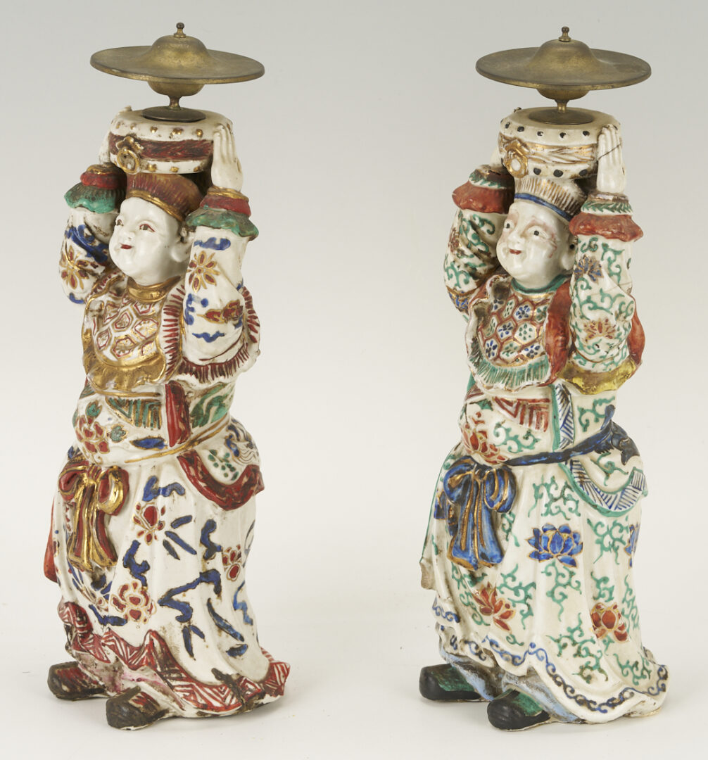 Lot 703: 2 Chinese Opera Dolls plus 2 Porcelain Figural Candlesticks
