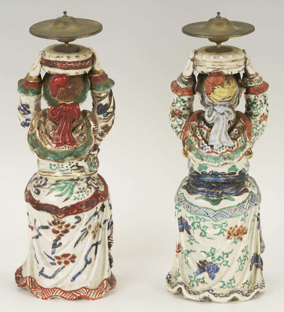 Lot 703: 2 Chinese Opera Dolls plus 2 Porcelain Figural Candlesticks