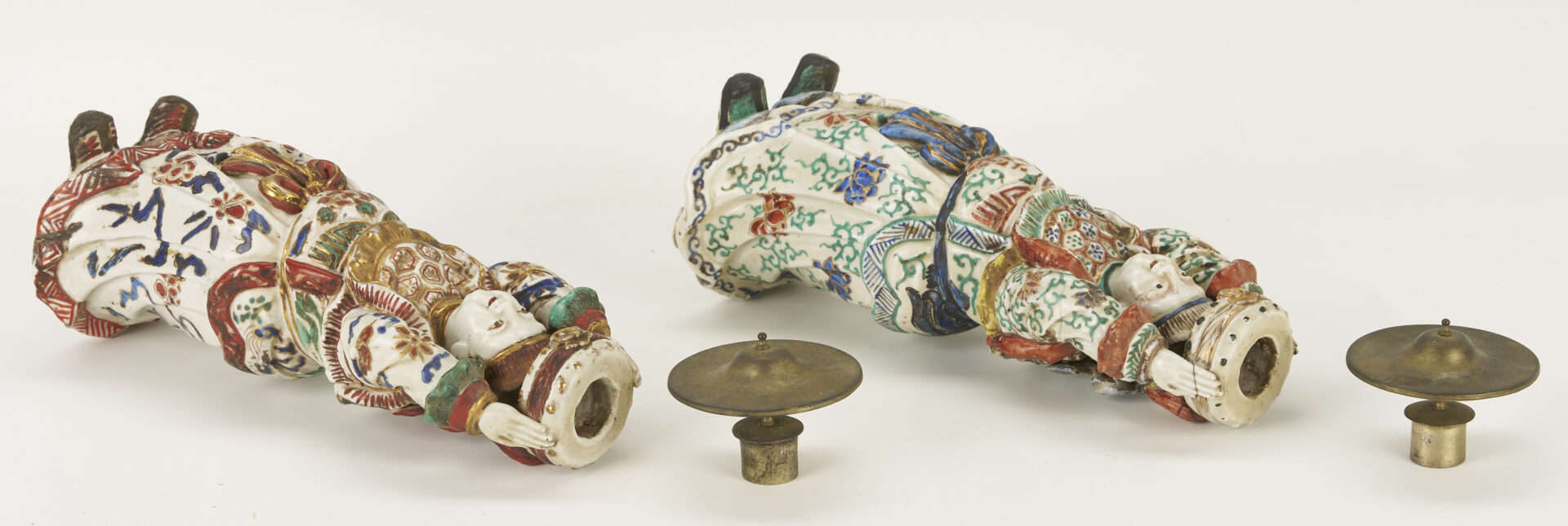 Lot 703: 2 Chinese Opera Dolls plus 2 Porcelain Figural Candlesticks