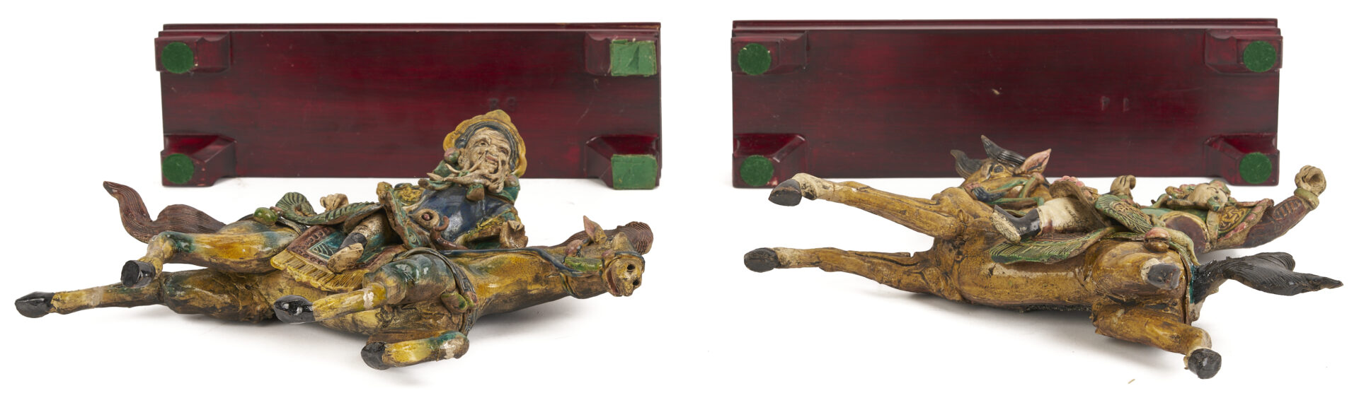 Lot 704: Pr. Chinese Roof Tile Figures & Pr. Chinese Wood Sculptures