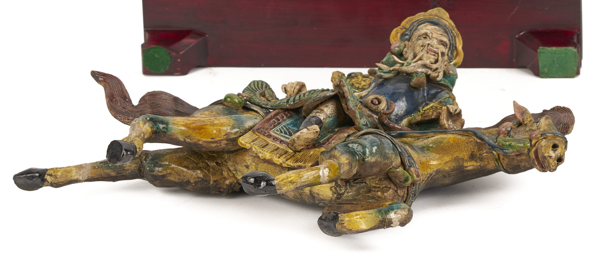 Lot 704: Pr. Chinese Roof Tile Figures & Pr. Chinese Wood Sculptures