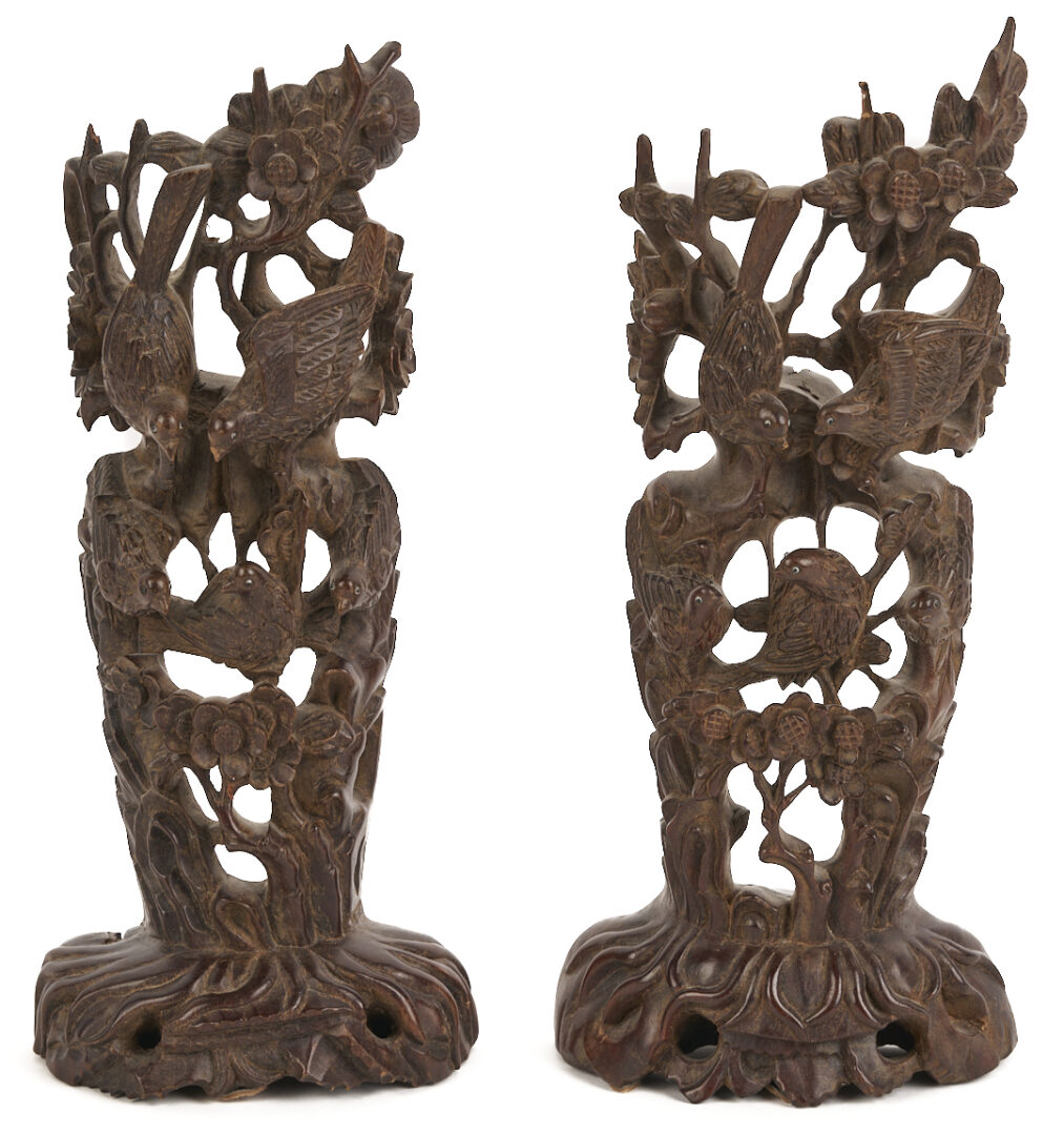 Lot 704: Pr. Chinese Roof Tile Figures & Pr. Chinese Wood Sculptures