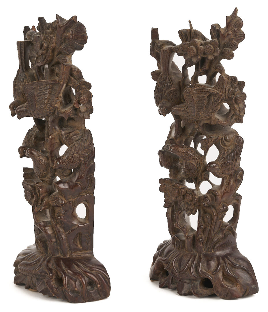 Lot 704: Pr. Chinese Roof Tile Figures & Pr. Chinese Wood Sculptures