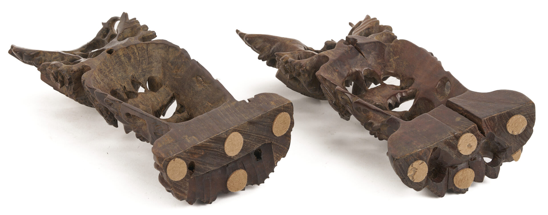 Lot 704: Pr. Chinese Roof Tile Figures & Pr. Chinese Wood Sculptures