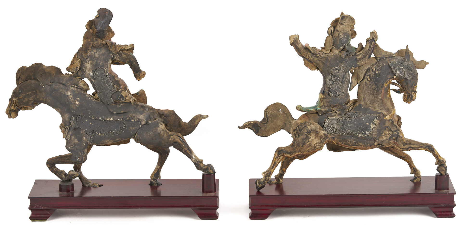 Lot 704: Pr. Chinese Roof Tile Figures & Pr. Chinese Wood Sculptures