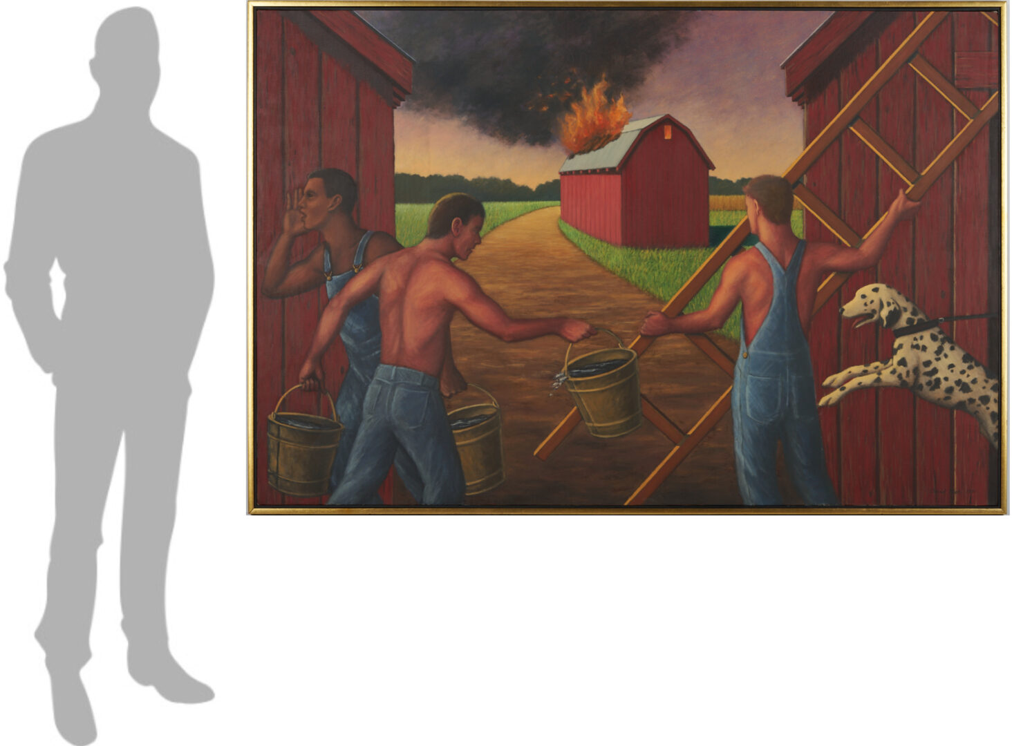Lot 712: Large David Mah O/C Painting, Burning Barn