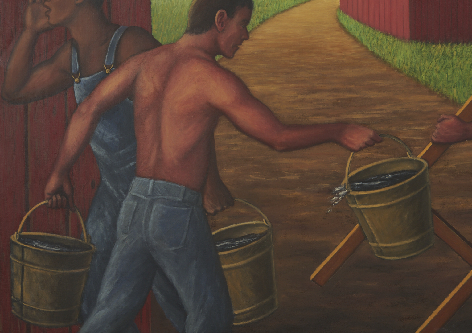 Lot 712: Large David Mah O/C Painting, Burning Barn