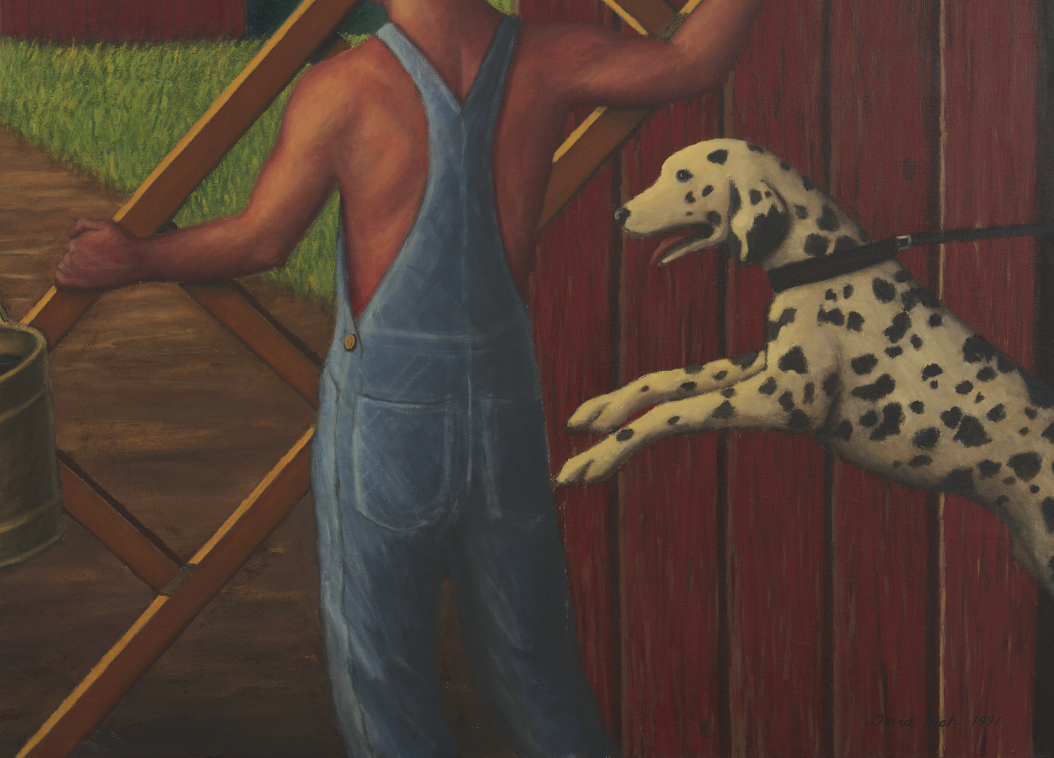 Lot 712: Large David Mah O/C Painting, Burning Barn