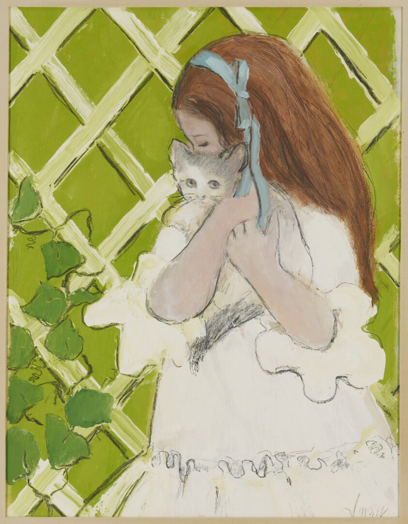 Lot 713: Charles Inzer Oil Painting, Girl with Cat