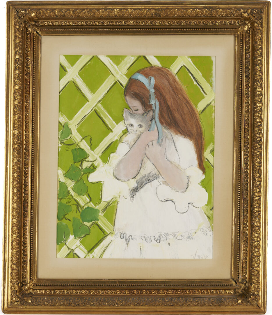 Lot 713: Charles Inzer Oil Painting, Girl with Cat