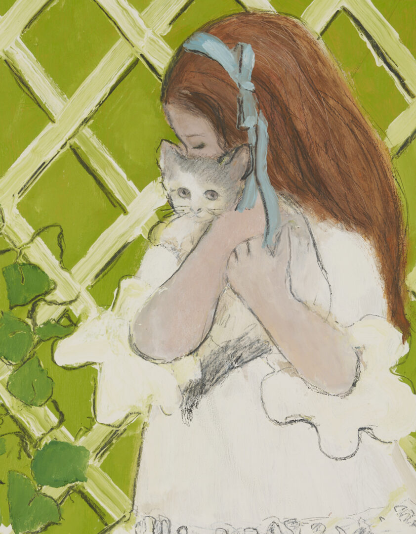 Lot 713: Charles Inzer Oil Painting, Girl with Cat