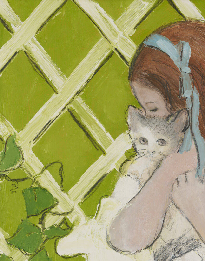 Lot 713: Charles Inzer Oil Painting, Girl with Cat