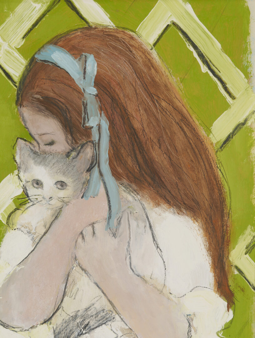 Lot 713: Charles Inzer Oil Painting, Girl with Cat