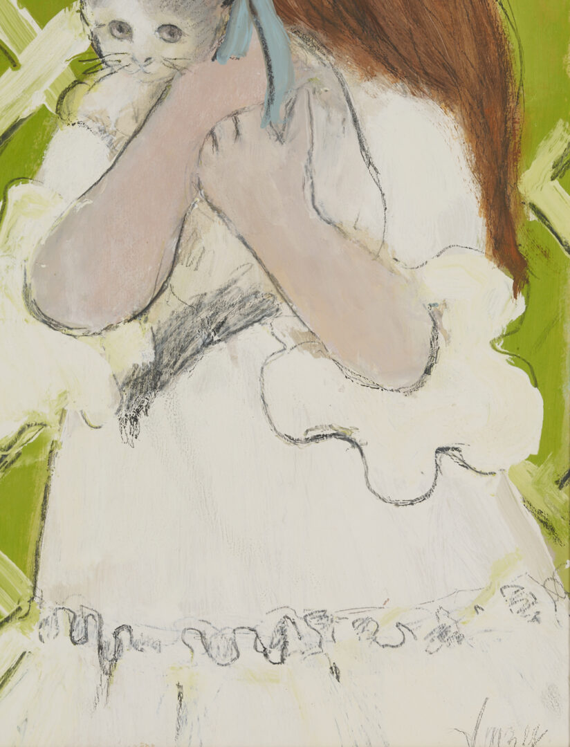 Lot 713: Charles Inzer Oil Painting, Girl with Cat