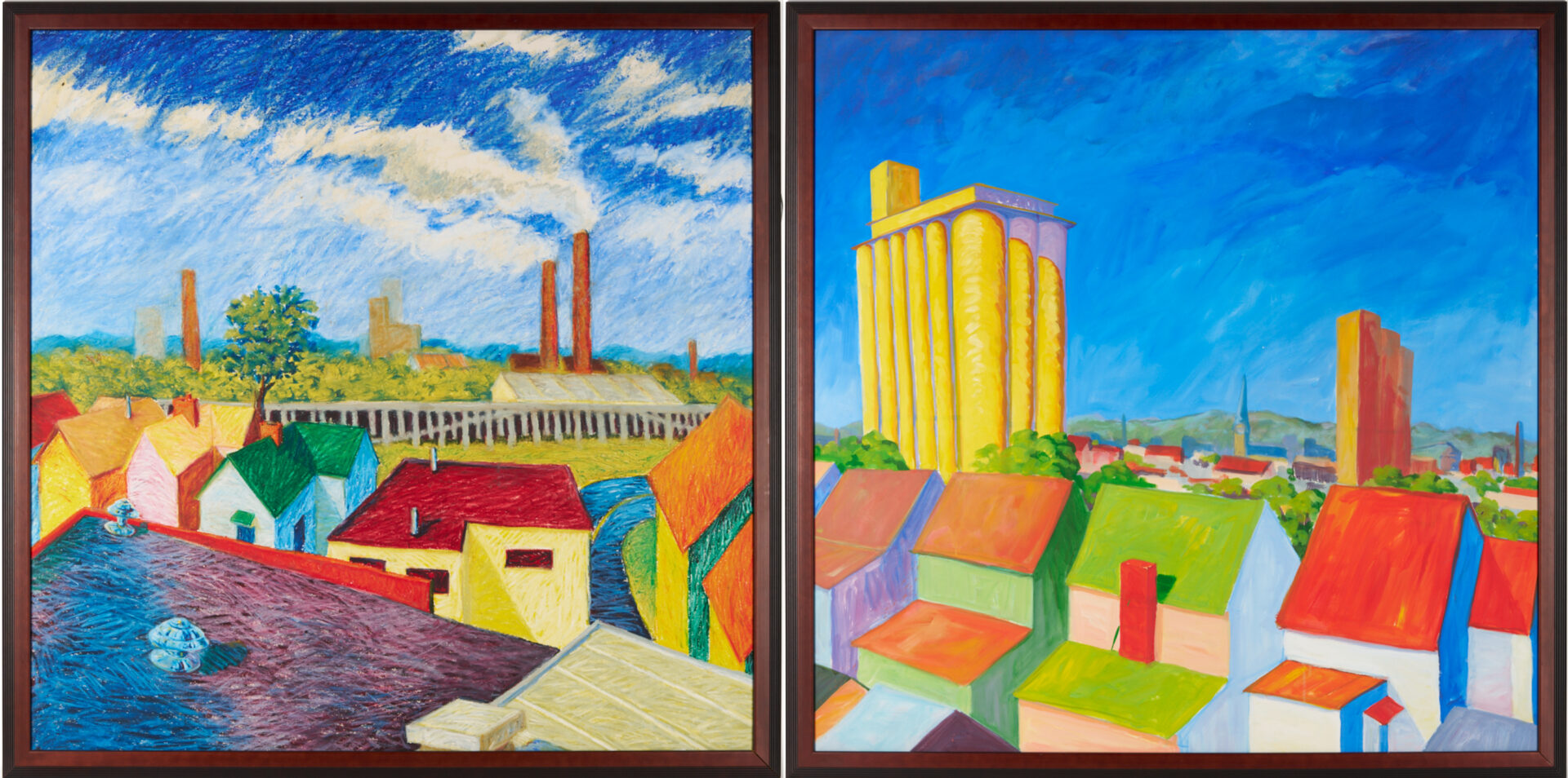 Lot 719: 2 Large Robert Stagg Louisville, KY O/B Cityscape Paintings