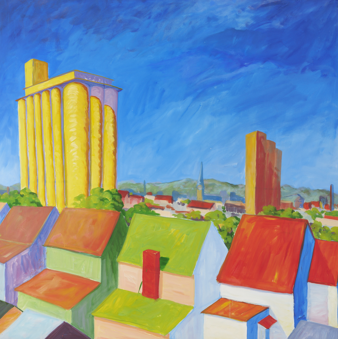 Lot 719: 2 Large Robert Stagg Louisville, KY O/B Cityscape Paintings