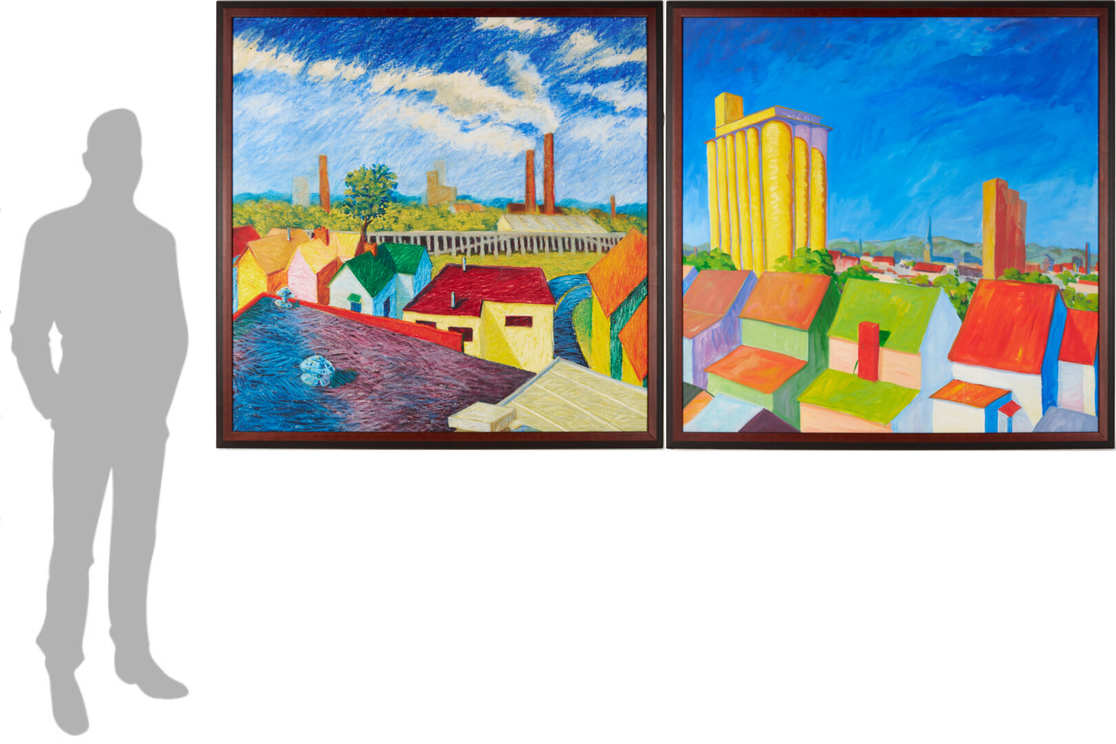 Lot 719: 2 Large Robert Stagg Louisville, KY O/B Cityscape Paintings