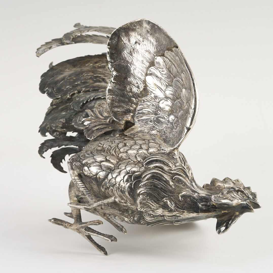 Lot 71: Pair of .800 Silver Fighting Cockerel Figures