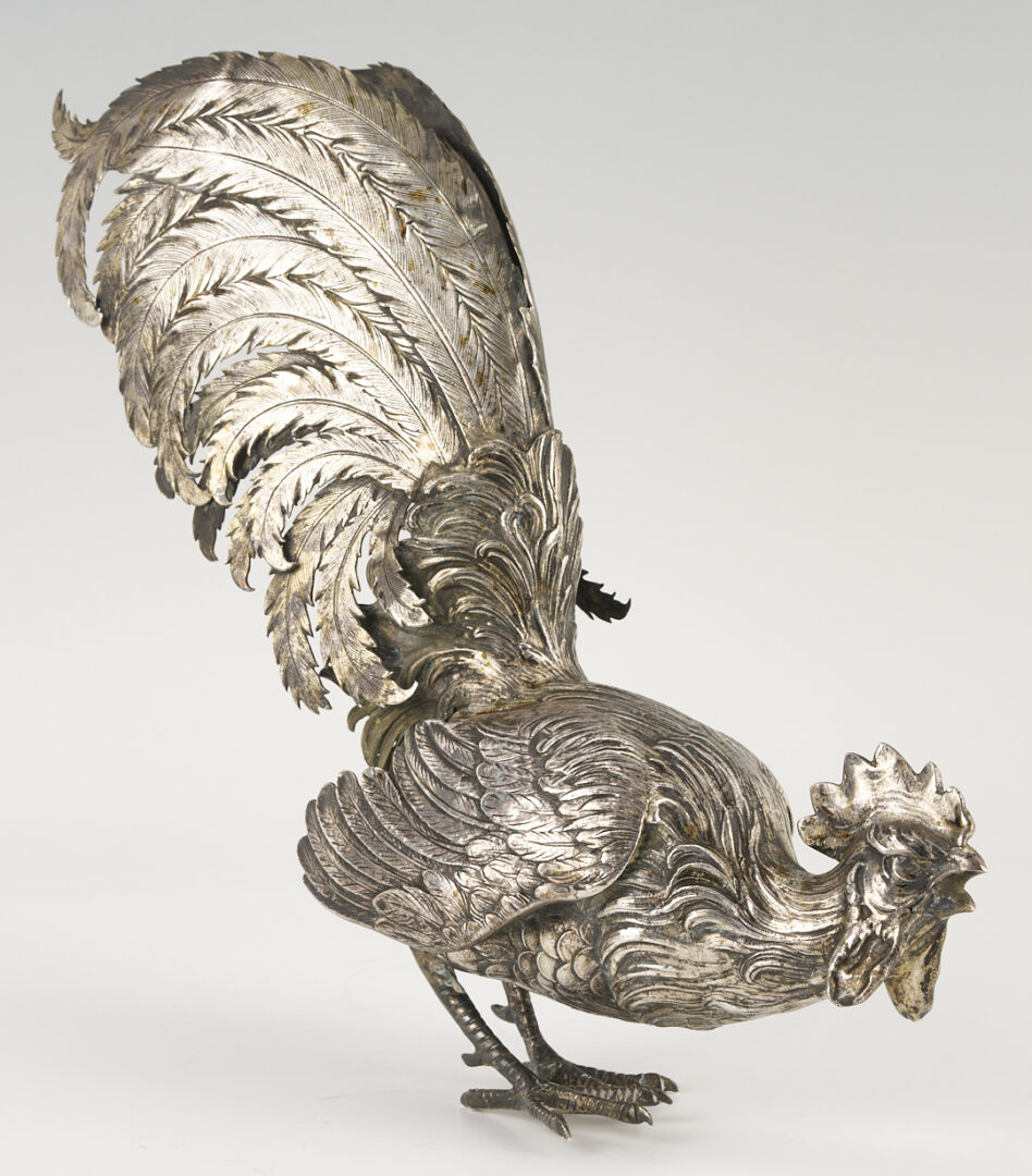 Lot 71: Pair of .800 Silver Fighting Cockerel Figures