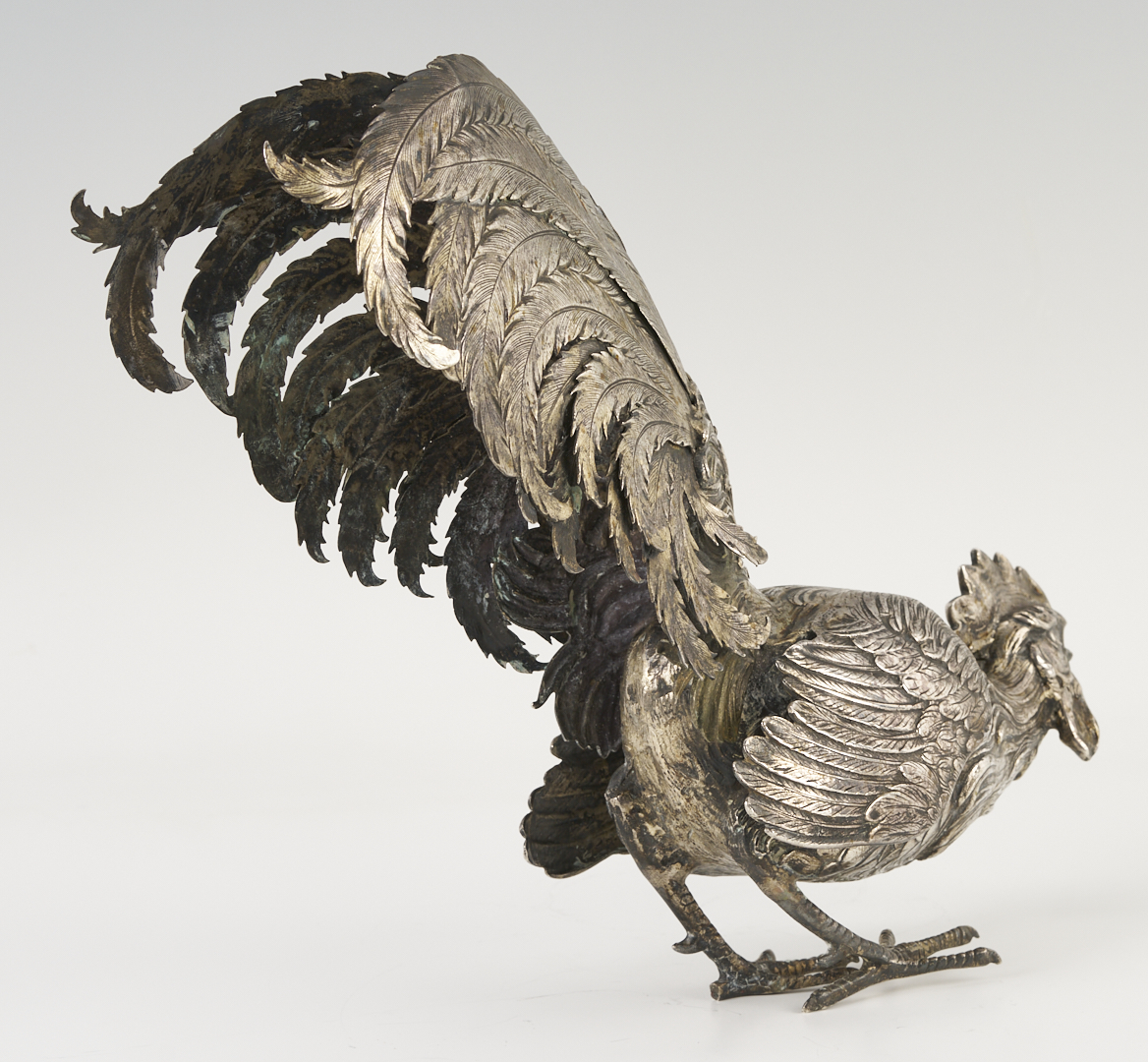 Lot 71: Pair of .800 Silver Fighting Cockerel Figures