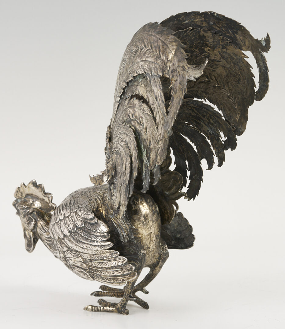 Lot 71: Pair of .800 Silver Fighting Cockerel Figures
