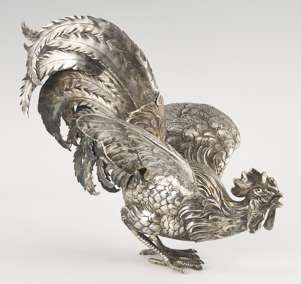 Lot 71: Pair of .800 Silver Fighting Cockerel Figures
